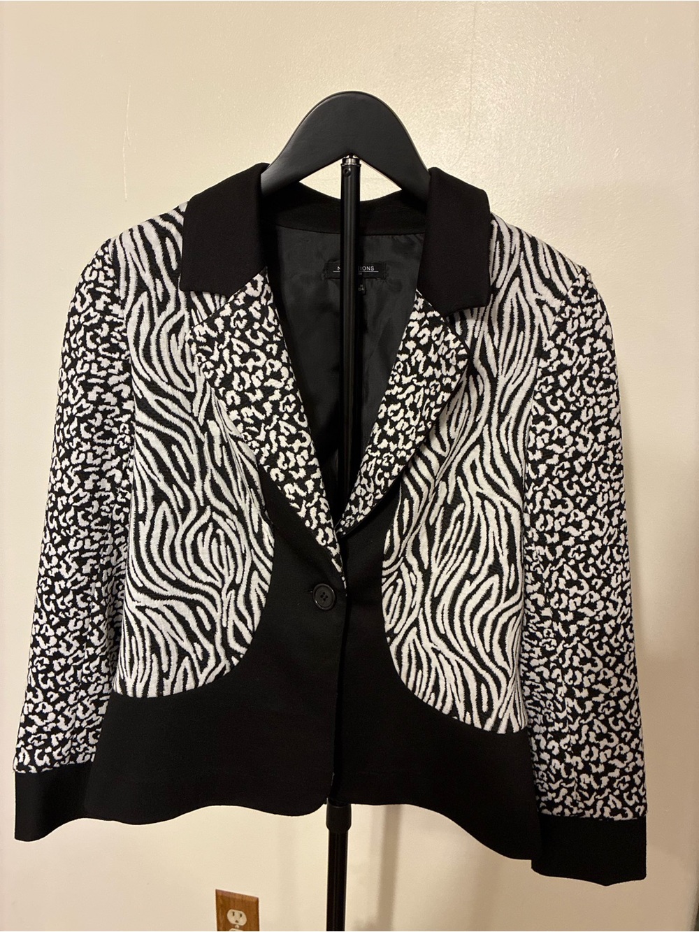 Notations Mixed Animal Print Blazer Jacket Zebra Leopard Black Colorblock Career